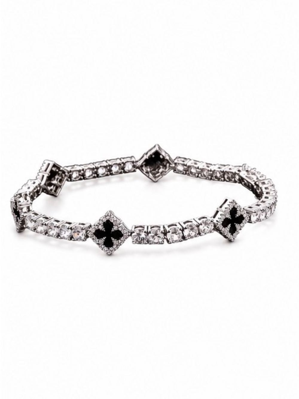 ✨ Lucky Clover Iced-Out Tennis Bracelet | 4mm CZ Chain | Black Enamel Clover 🖤✨